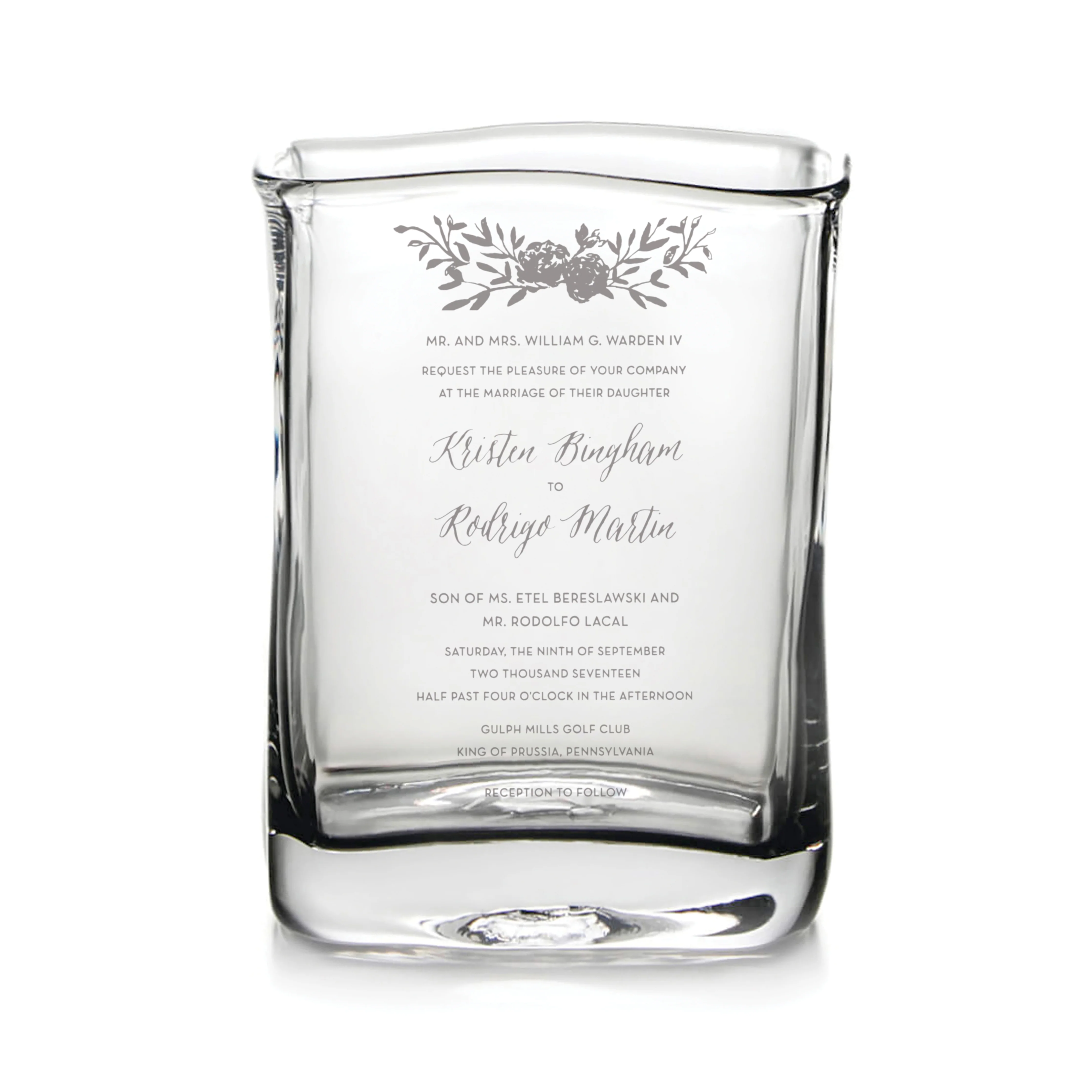 Engraved Weston Vase - L with Wedding Invitation