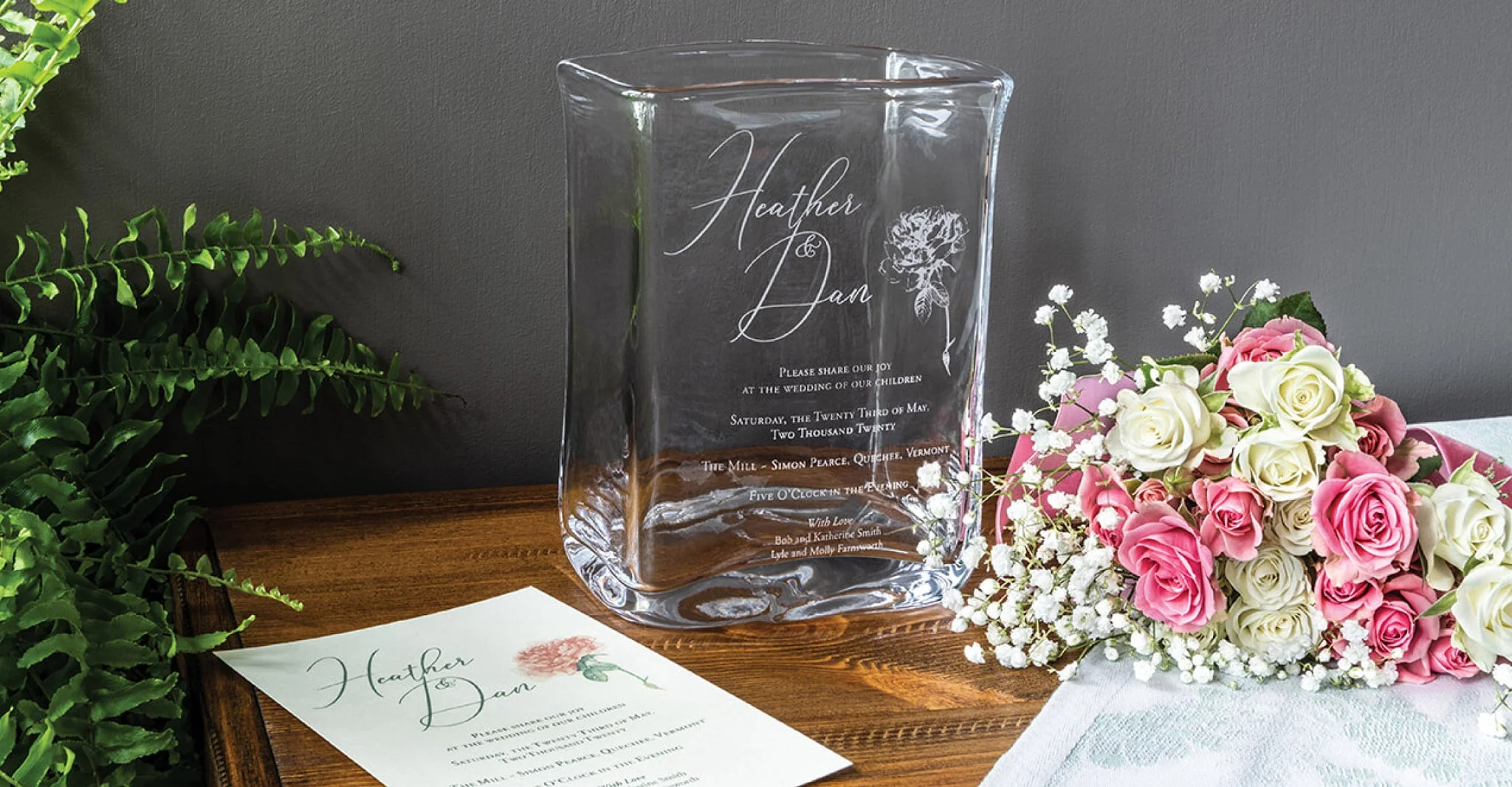 Engraved Weston Vase - L with Wedding Invitation - Image 3