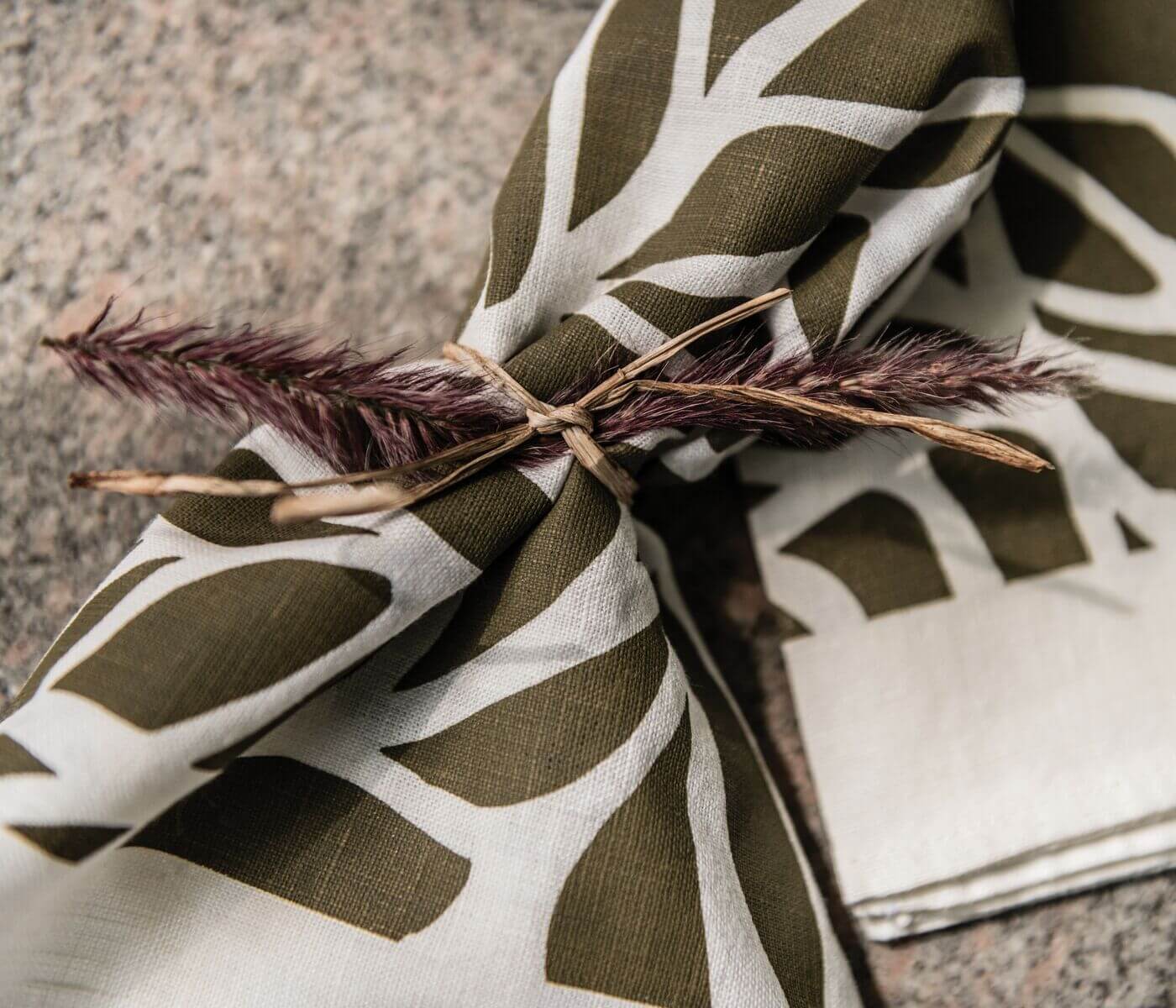 Olive Leaf Block Print Napkins - Set of 2 - Image 2